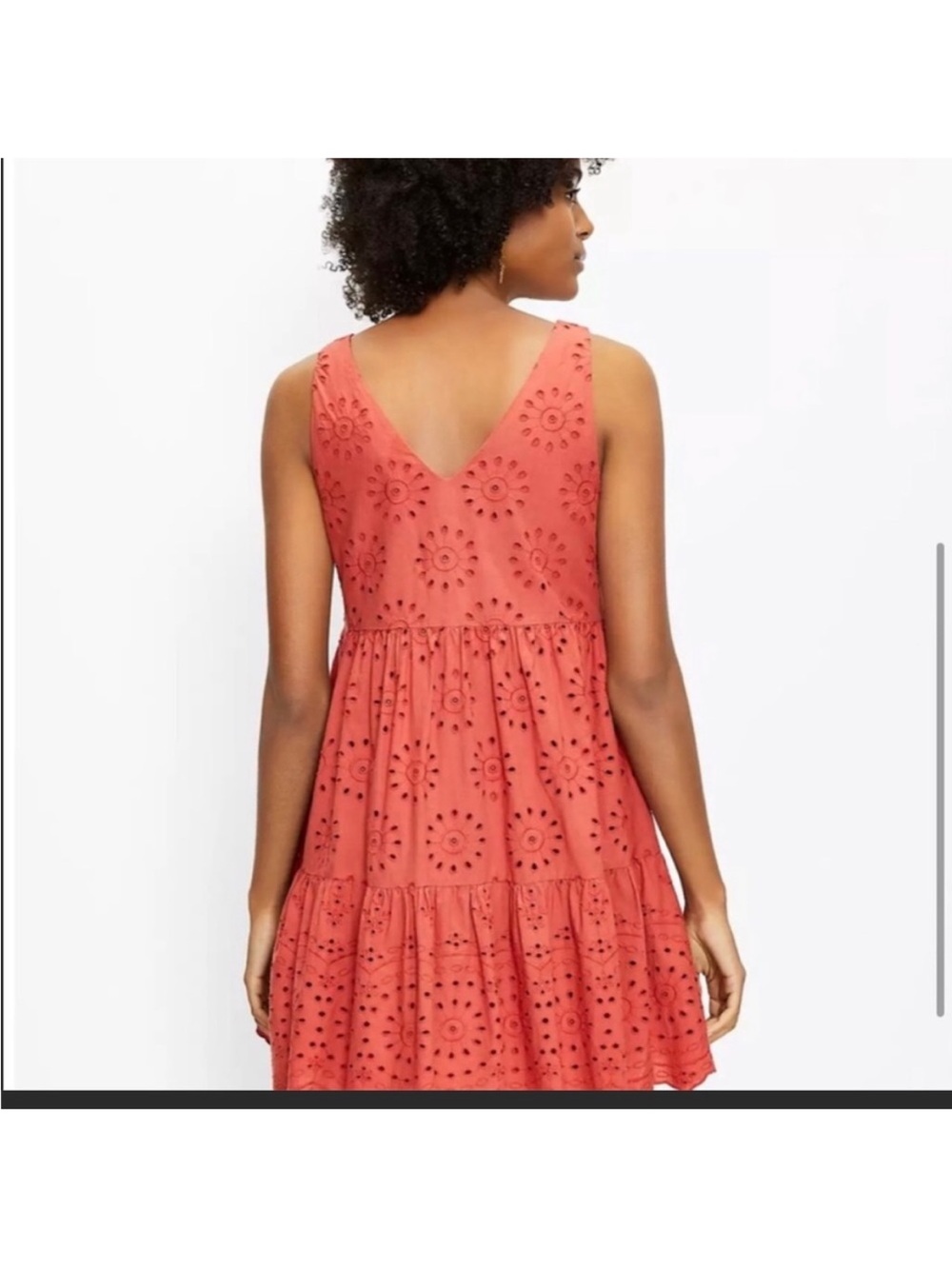LOFT Orange Terracotta Rust Eyelet V-Neck Tiered Mini Dress - Picture 5 of 7